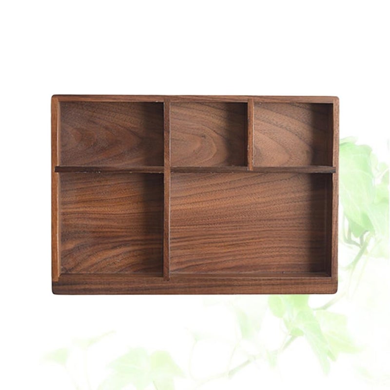 TOPBATHY Black Walnut Drawer Cutlery Storage Box - Solid Wood Tableware Organizer Tray for Kitchen, Office, and Home Use - 9.44X6.61X0.98 Inch - Image 2
